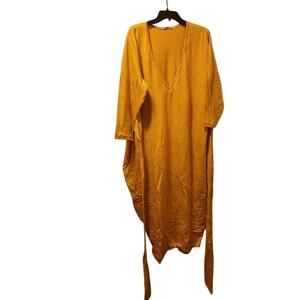 Rebdolls Midi Dress Women's 5X NWT Yellow Stretch Tie Waist Bodycon V Neck